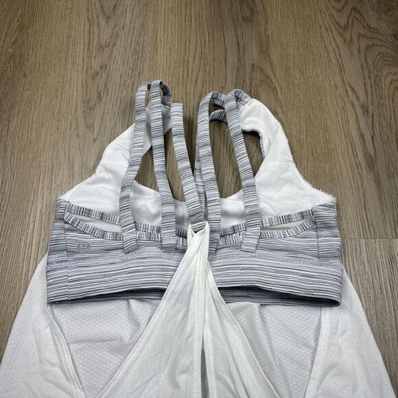 Lululemon Tank Top Womens 4 White Striped Built In Bra Racerback Yoga Athletic - Picture 4 of 7